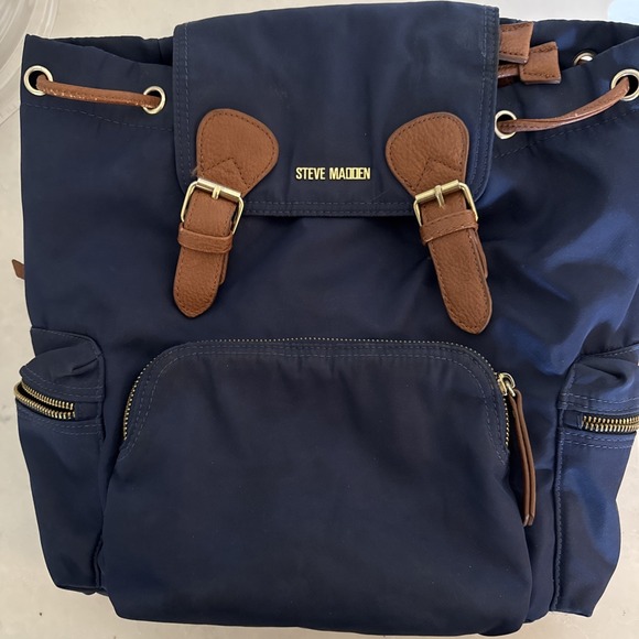 BACKPACK Steve Madden Backpack‎ Bsolly Blue Drawstring Nylon Travel Bag - Picture 2 of 6